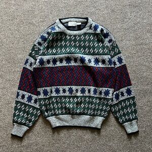 Vintage Crewneck Sweater Mens M Multi-color Geometric Diamond Argyle Grandpacore